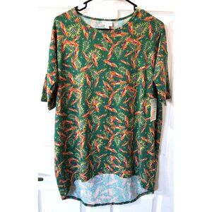 Lularoe Women's Irma Short XS Sleeve Tunic Green Feathers Paisley Print